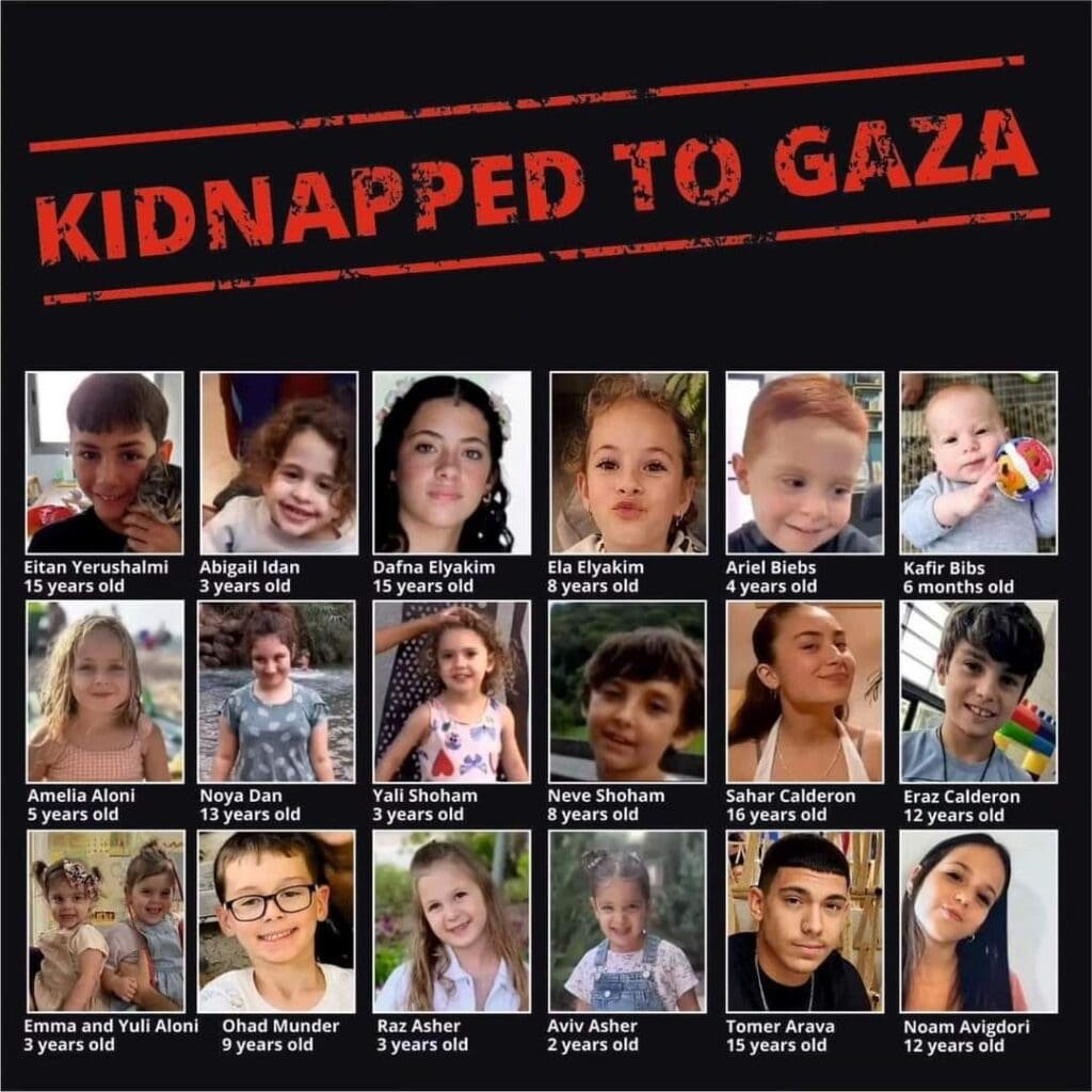 Photo collage of children kidnapped to Gaza