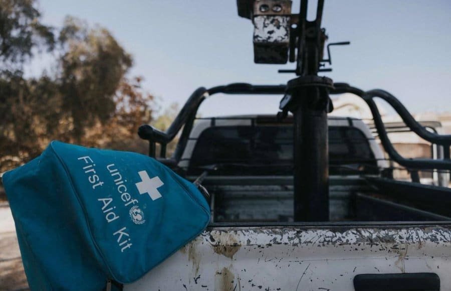 UNICEF First Aid Kit placed on a vehicle used by Hamas on the invasion to Israel on October 7 2023