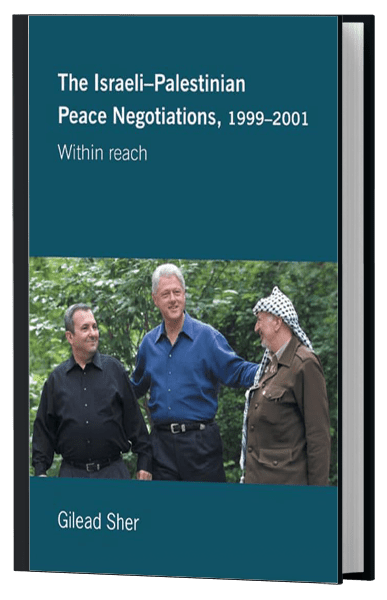 Book cover of "The Israeli-Palestinian Peace Negotiations, 1999-2001: Within Reach" featuring Ehud Barak, Bill Clinton, and Yasser Arafat standing together.